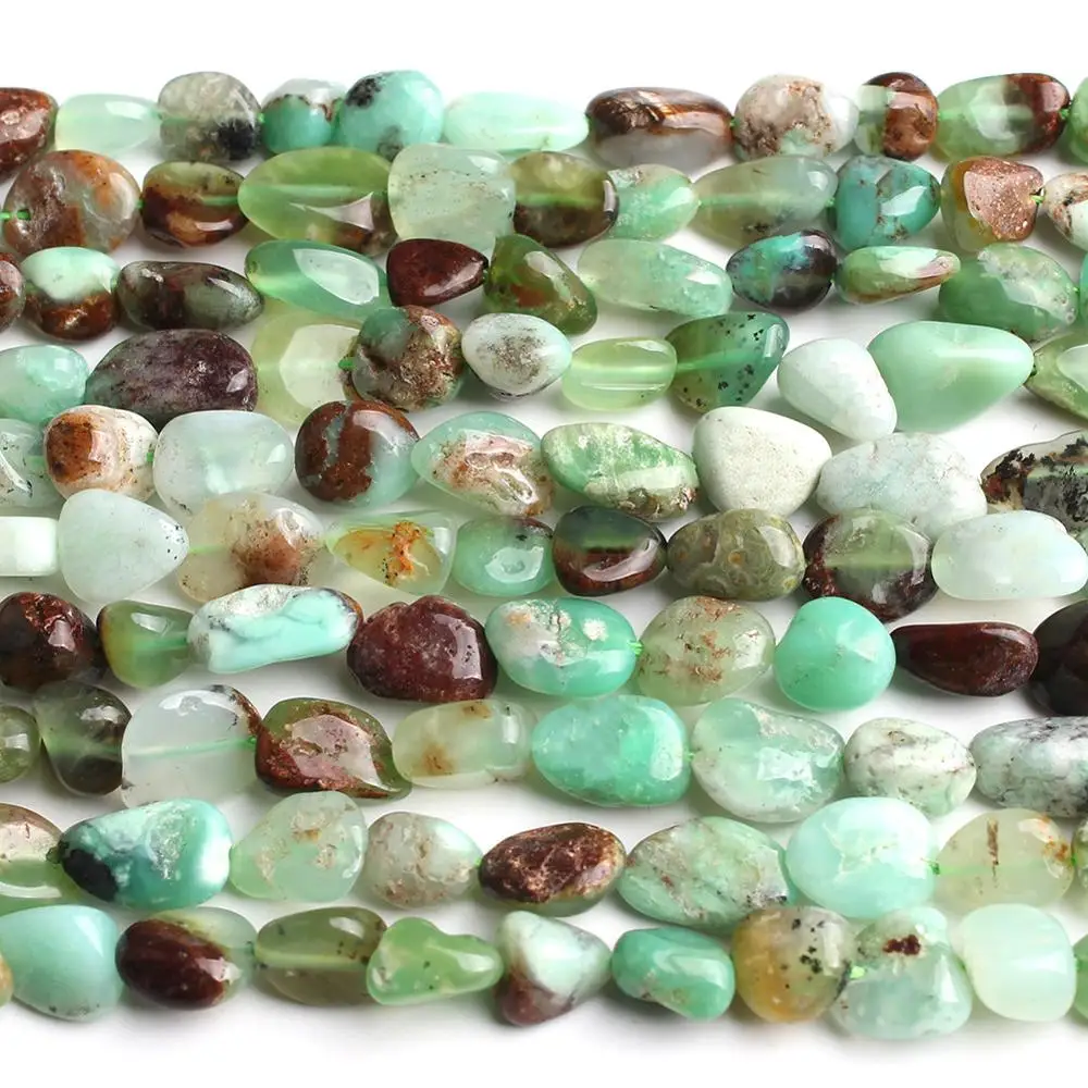 8-10mm Irregular Natural Australian Chrysoprases Green Jades Stone Beads for Accessories Jewellery Making Bracelet Necklace 15\'\'