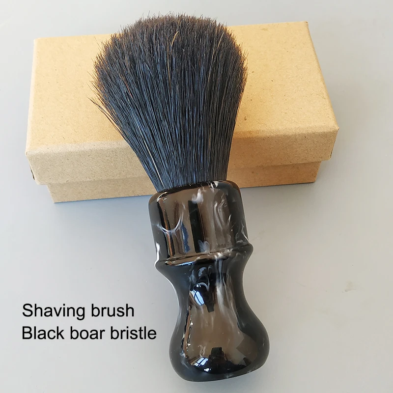 Dscosmetic black boar bristle shaving brush good backbone and black resin handle