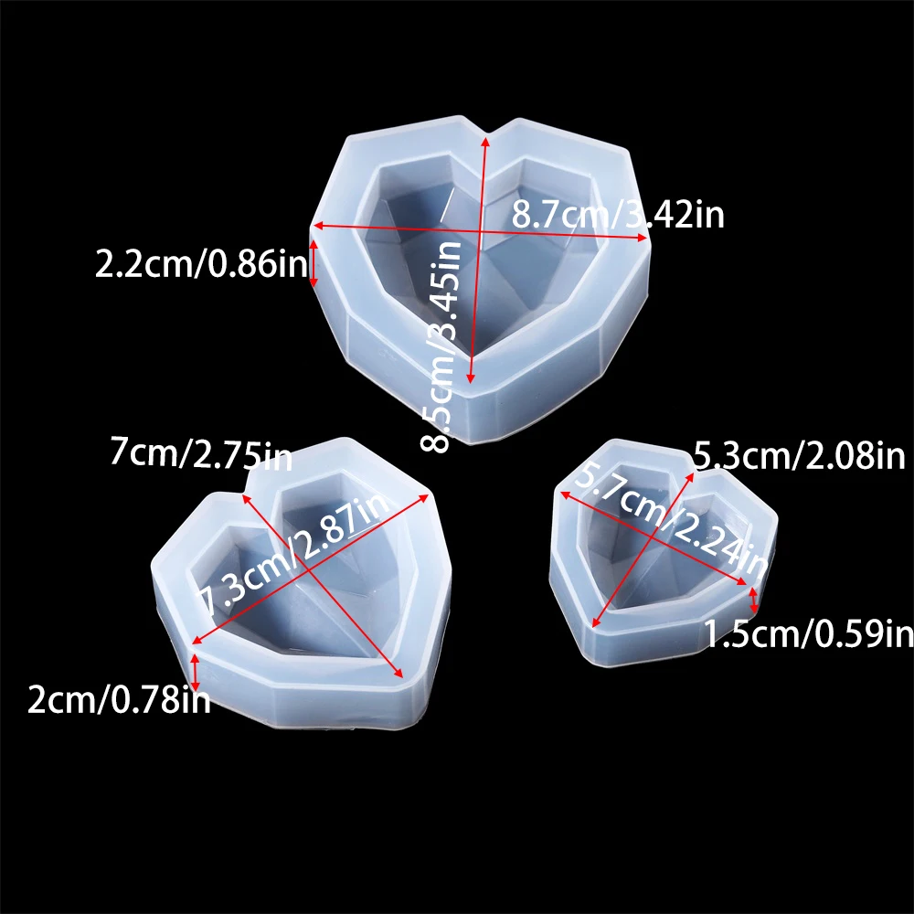 3D Heart-shaped Silicone Casting Mold Geometric Diamond Love Candle Molds For DIY Car Pendant Epoxy Resin Soap Crafts Decoration