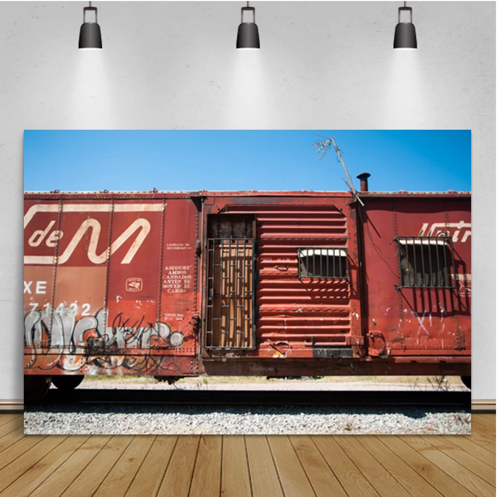 Laeacco الأحمر مهجور قطار الكتابة على الجدران صورة غرفة الديكور خلفية التصوير خلفية الصورة لاستوديو الصور
