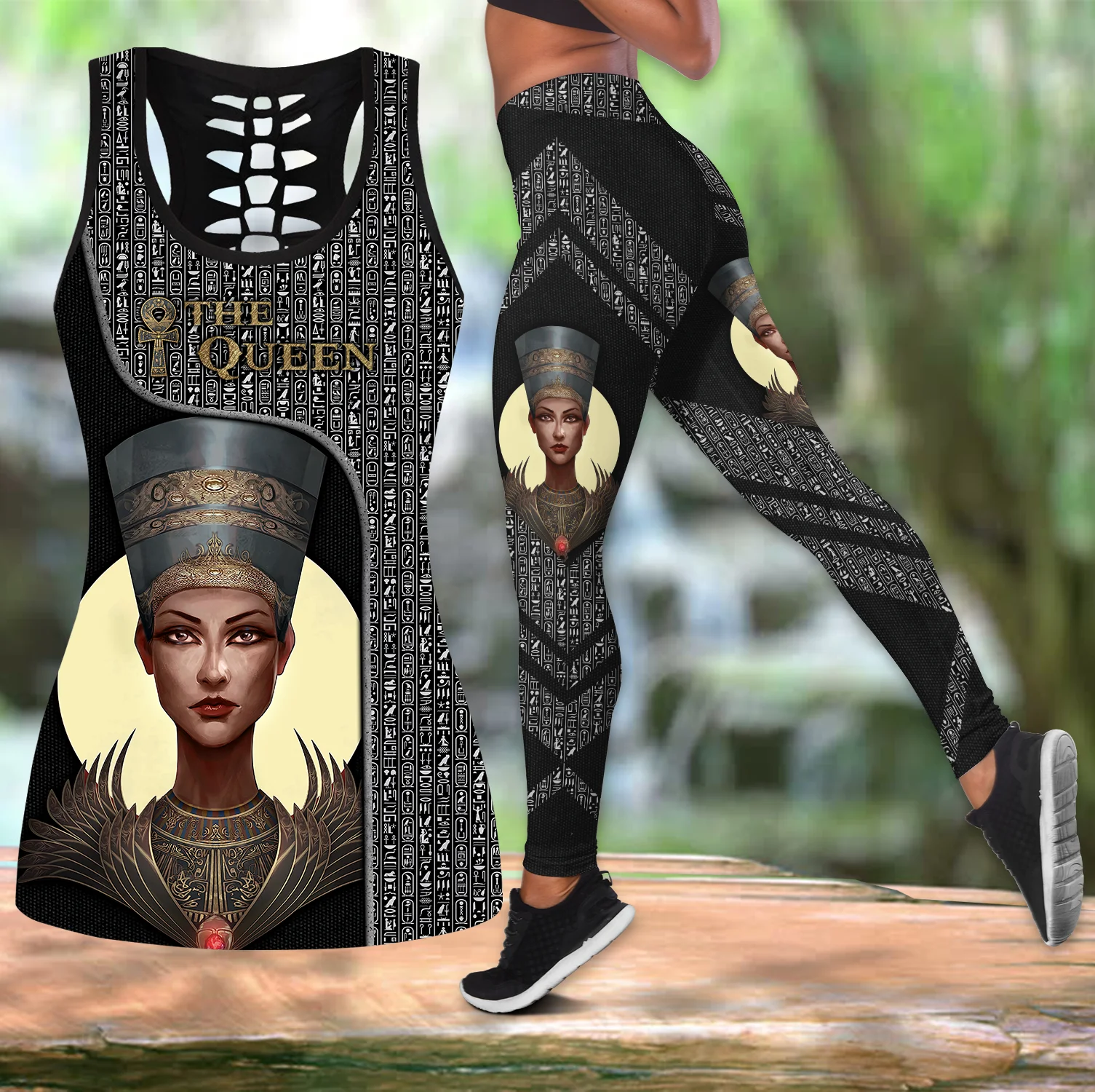 

The Queen Ancient Egypt 3D Printed Hollow Tank Top & Leggings Set Fitness Female Full Length Leggings Yoga Pants LKB-24