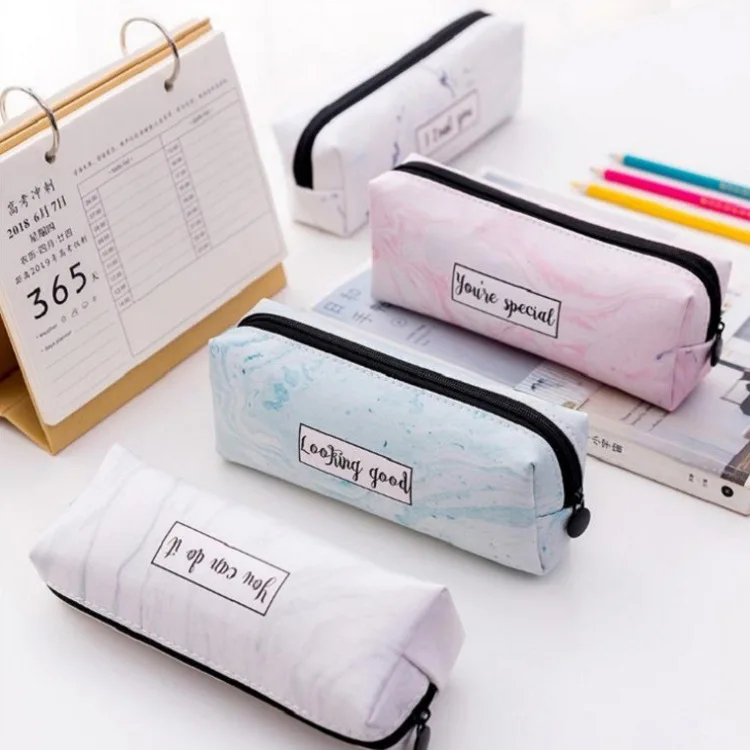 PU Marble Pencil Bag, Simple Multifunctional Pencil Case, Kawaii Large Capacity Waterproof Marble Pattern, Office Learning