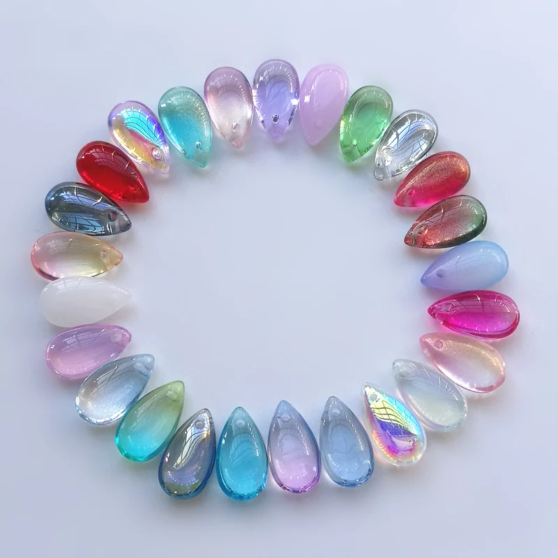 SIXTY TOWFIS 50 Pieces 8*14mm Mix colors Multi Gradient Czech Loose Bead Jewelry Teardrop-shaped Lampwork Sew on Glass Beads