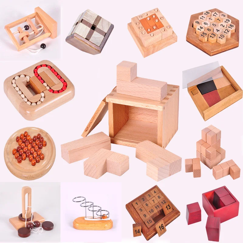 

23 Styles Classic IQ Puzzle Mind Brain Teaser 2D 3D Wooden Puzzles Educational Game For Adults Children