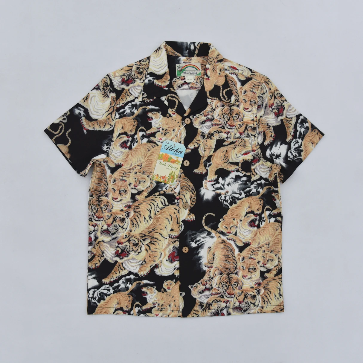 BOB DONG One Hundred Tigers Hawaiian Shirts Men Tropical Aloha Short Sleeve