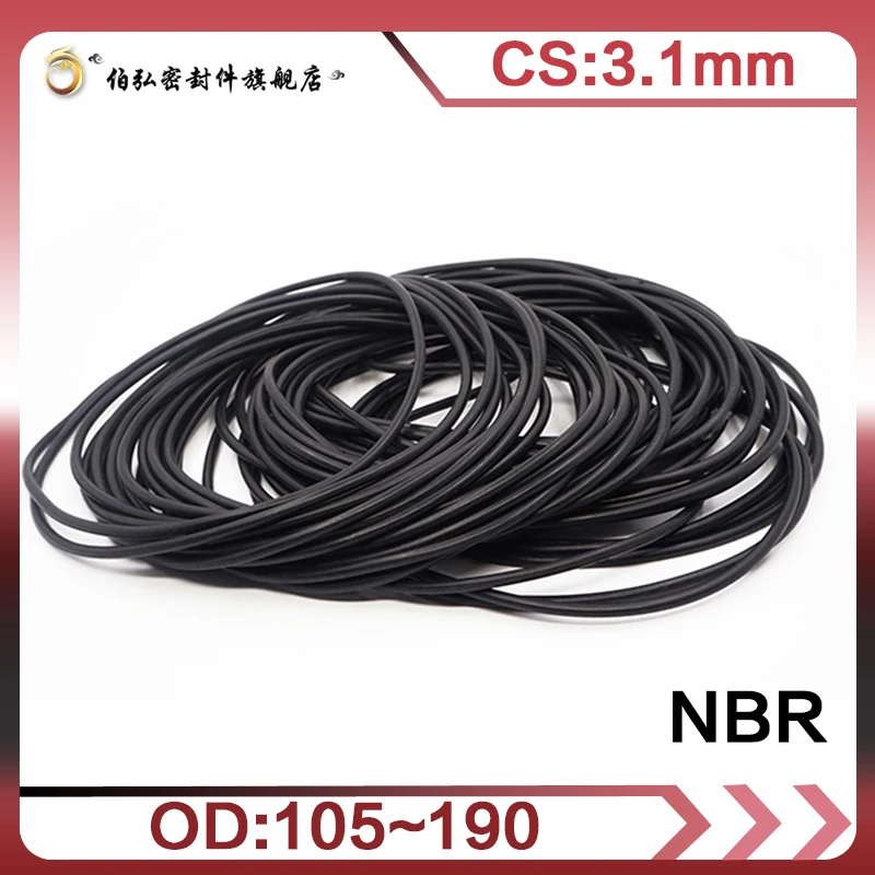 Nitrile Rubber O-Ring 1PCS/lot NBR Sealing CS 3.1mm OD105/110/120/125/130/140/150/160170/180/190mm O-Ring Seal Gasket Ring