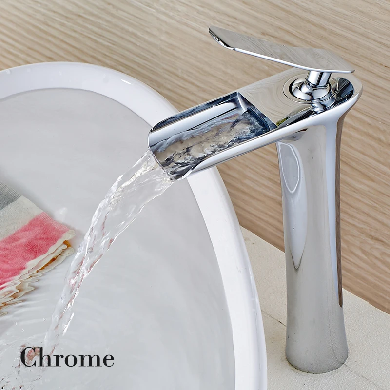 

Vidric Chrome Basin Faucets Modern White Bathroom Faucet Waterfall Tall faucets Cold&Hot Tap Brass Sink Water Crane Mixer Taps