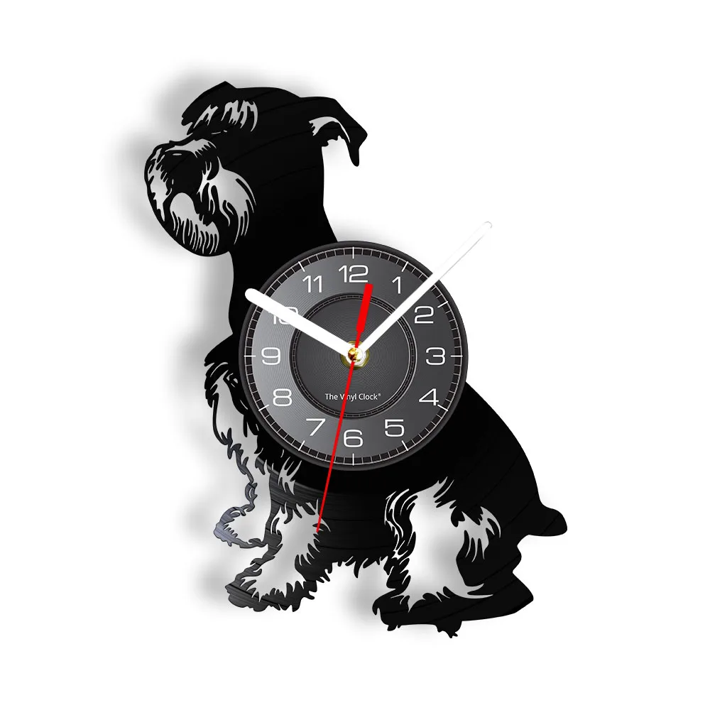 Miniature Schnauzer Dog Vintage Vinyl Record Wall Clock Puppy Dog Home Decor Carved Album Music Record Clock Pet Shop Sign Watch