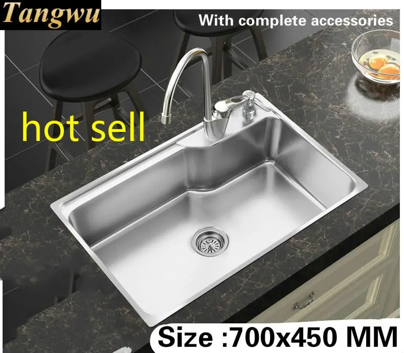 

Free shipping Household Kitchen sink durable 0.8 mm thick food grade stainless steel vogue hot sell 700x450 MM