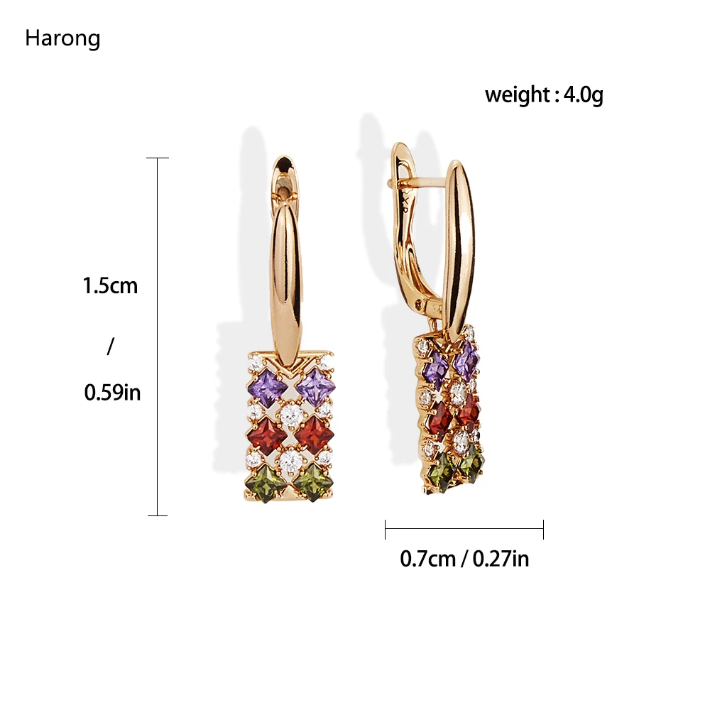 Harong Small Zircon Drop Earrings Gothic Jewelry Wedding Copper  Rectangle Colour Rhinestone Charm Pendant Earring Woman Gift