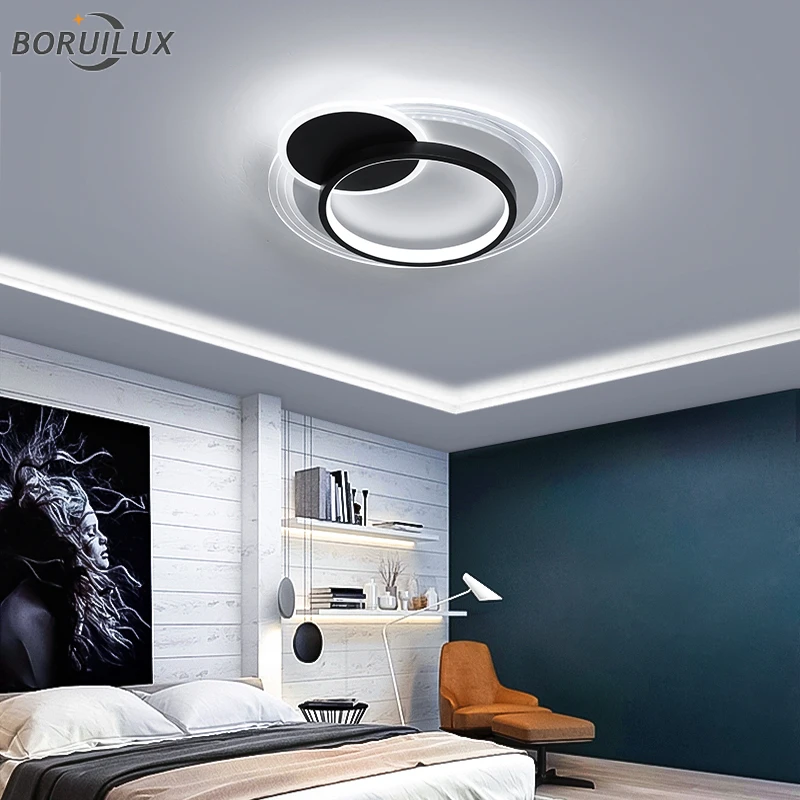 Acrylic Black White Dimmable New Modern LED Ceiling Lights Living Study Room Bedroom Corridor Aisle Indoor Lamps Home Lighting