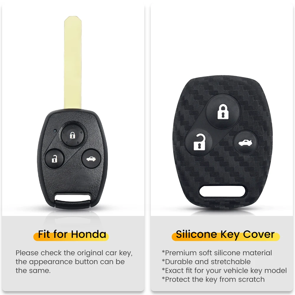 KEYYOU Carbon Fiber Silicone Car Key Case 3 Button Cover For HONDA Accord Civic CRV Pilot Fit 2007 2008 2009 2010 2011 2012 2013