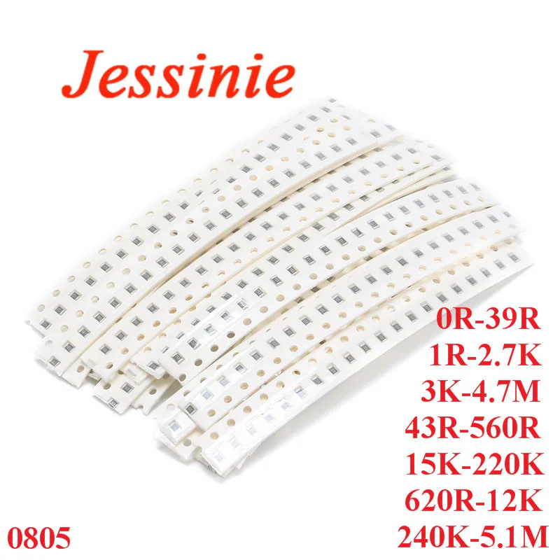 0805 Zestaw rezystorów SMD Zestaw rezystancji 5% 1% Torba na próbki DIY Element elektroniczny 1R-2.7K 3K-4.7M 0R-39R 15K-220K 240K-5.1