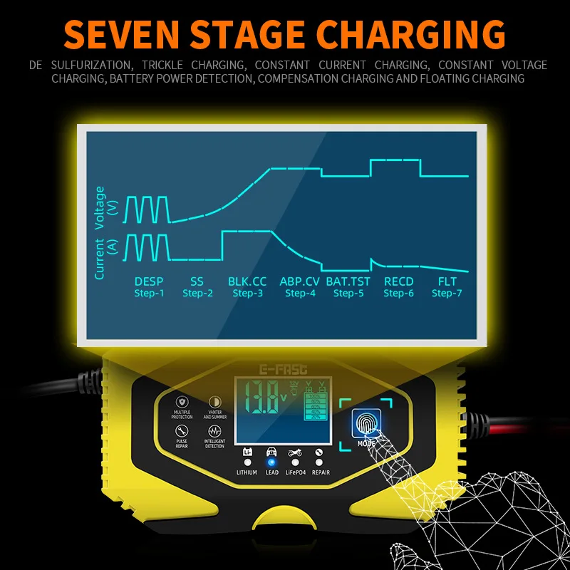 Lithium LiFePO4 Lead Acid Battery Charger 12V/6A 24V/3A Fully Automatic Fast Power Charge Smart Charger For 50AH 75AH 90AH 100AH