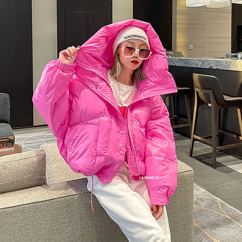 2021 Fashion Winter Jacket Women Candy Color Casual All-Match Multi-Pocket Bread Coat for Women Shiny Big Hooded Parkas