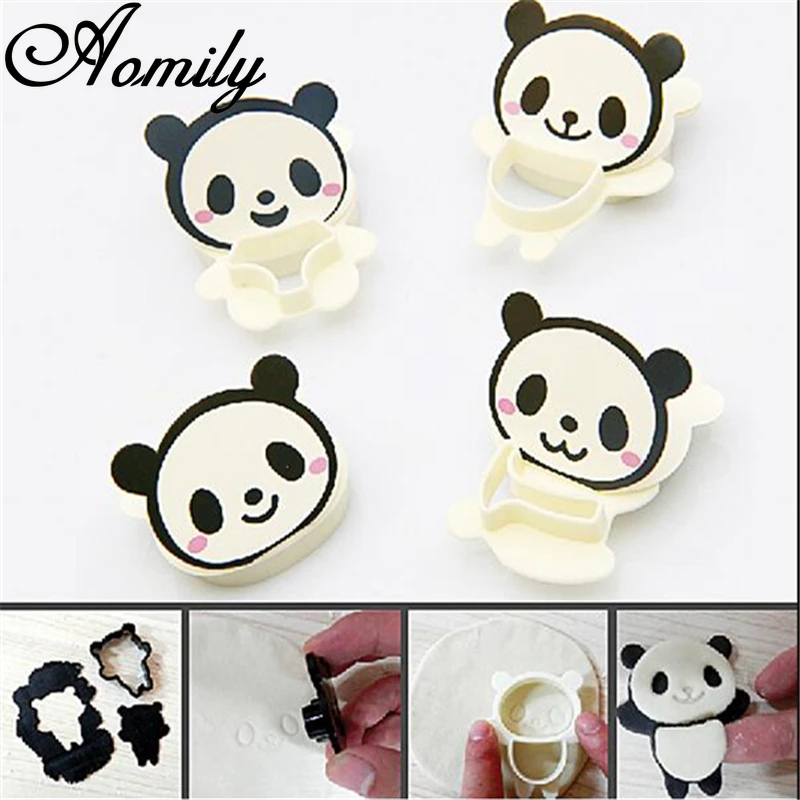 Amoliy 4PCS Panda Biscuit Stamp Mold DIY Cookies Plunger Cutter Bread Baking Molds Chocolate Cake Decorating Tools Bakery Tools