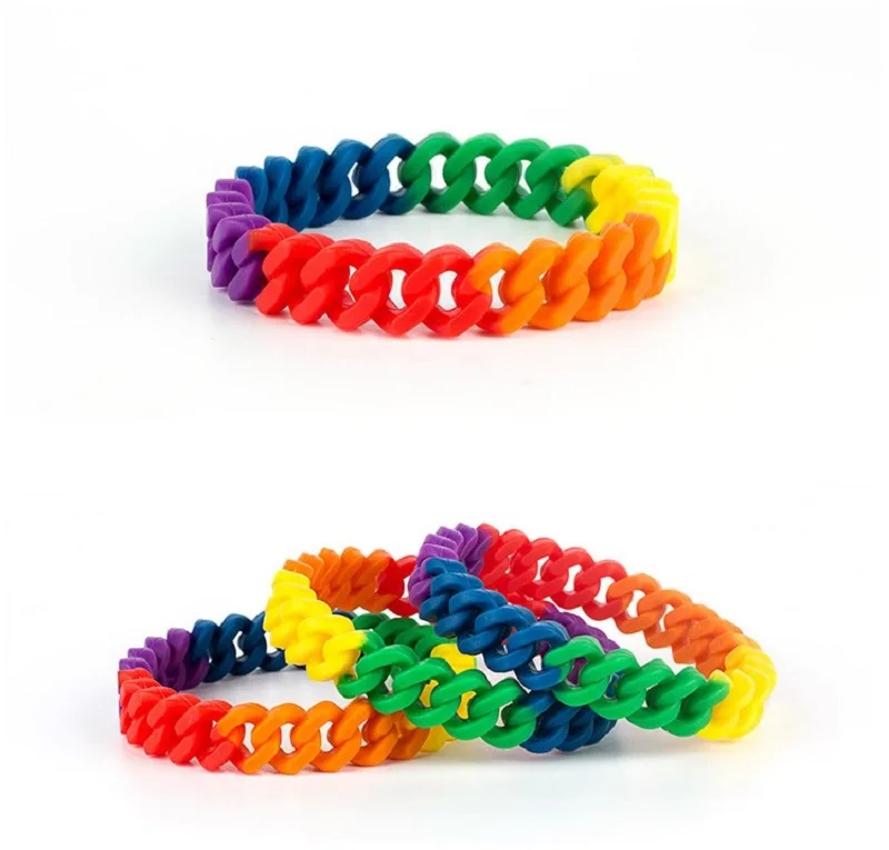 

100 Pieces Rainbow Silicone Bracelet LGBT Rubber Wristband Gay Pride Fashion Jewelry Men Women Bangles Lovers Gift