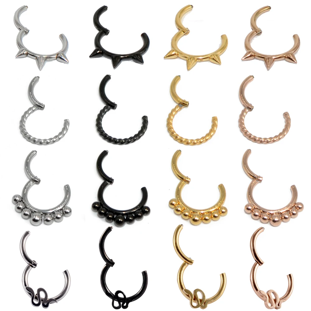 1PC Surgical Steel Hinged Clicker Ear Rings Daith Helix Cartilage Nose Segment Septum Hoop Ring Gothic Body Piercing Jewelry 16G