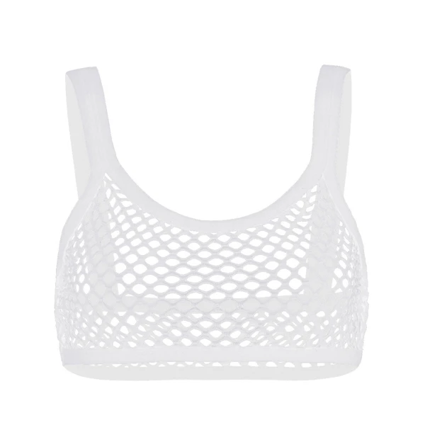 Sexy Womens See Through Fishnet Camisole Crop Top Lingerie Spaghetti Shoulder Straps Solid Color Slim Tank Vest Tops Clubwear