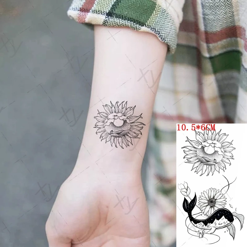 Waterproof Temporary Tattoo Sticker Whale Sun Flowers Waves Fake Tattoos Flash Tatoo Arm Hand Chest Body Art for Women Men Kids