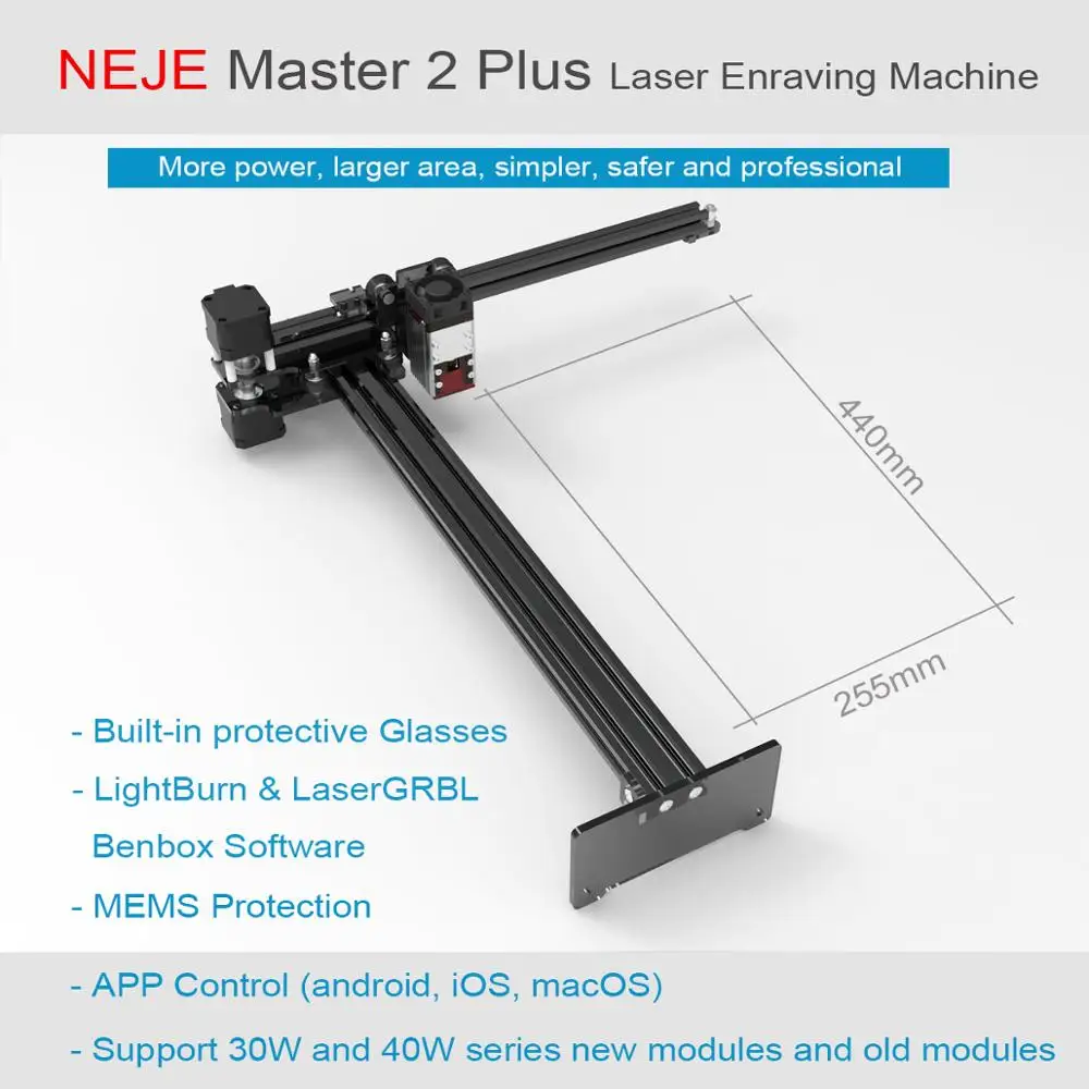 Upgrade 30 W 40 W NEJE Master 2 Plus/3 plus 255 x 440 mm professionelle Lasergravurmaschine Laserschneider Lightburn Bluetooth-Steuerung