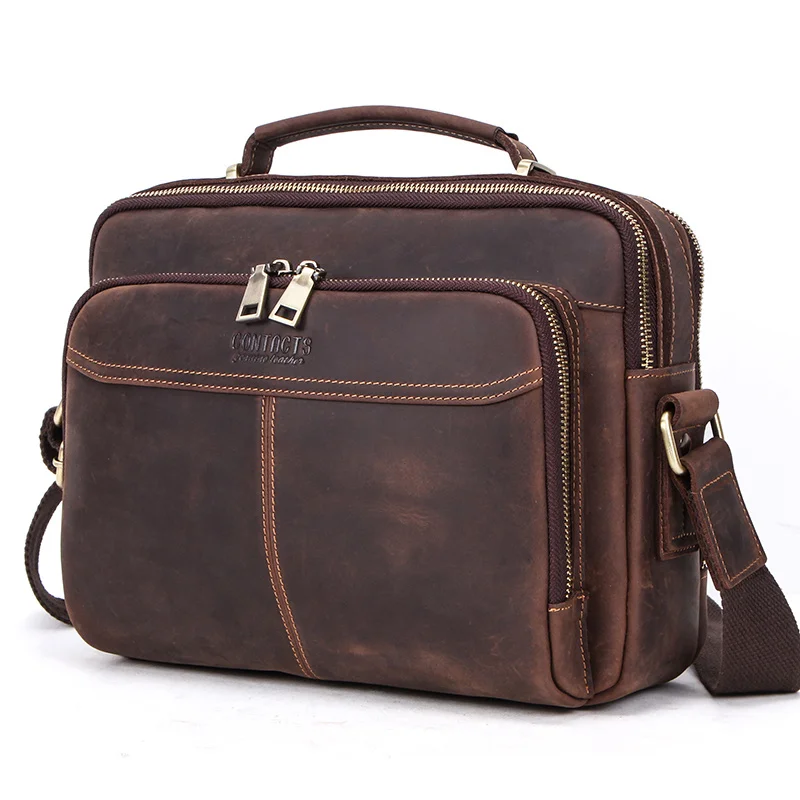 Crazy Horse Leather Men Messenger Bag Small Men Crossbody Bag For 10.5\