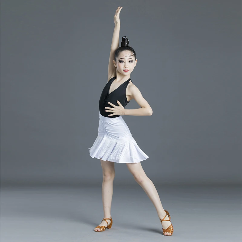 Ragazze di Modo Bambini Costume di Ballo Moderno Latino Sala Da Ballo Vestito Da Partito di Dancing Body Set Pannello Esterno di Prestazione Della Fase Abiti 110-170