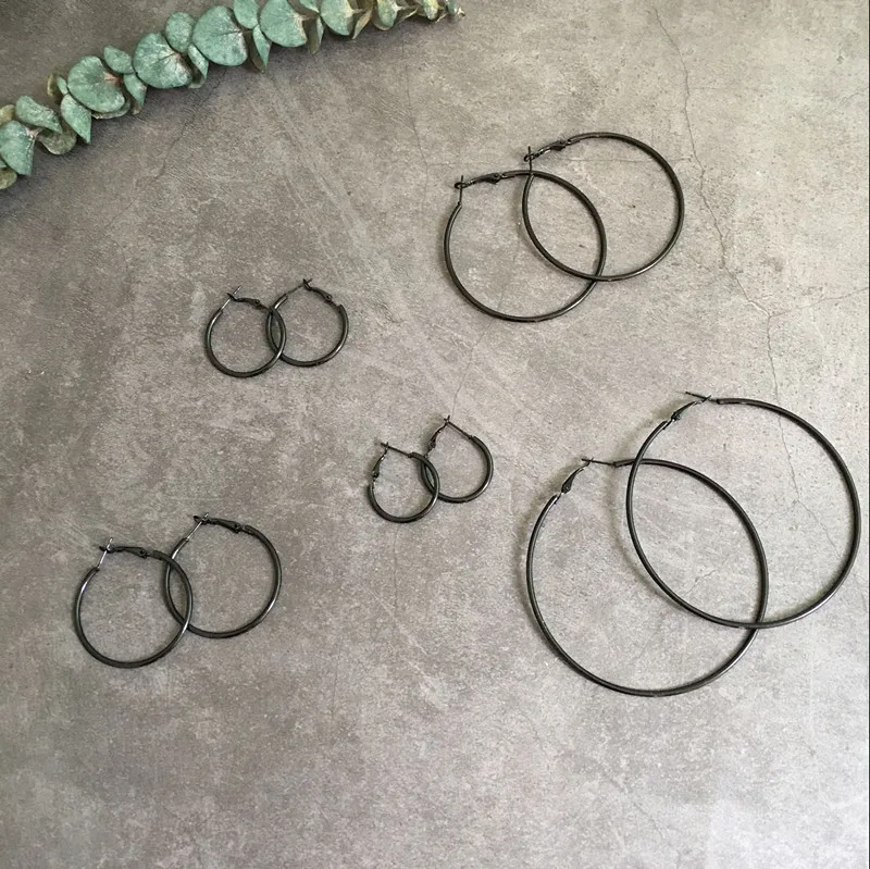 Nickel Free Black Hoop Earrings Loop Earrings Celebrity Brand Earrings Women Gift Fashion Jewelry  3.0-10.0cm