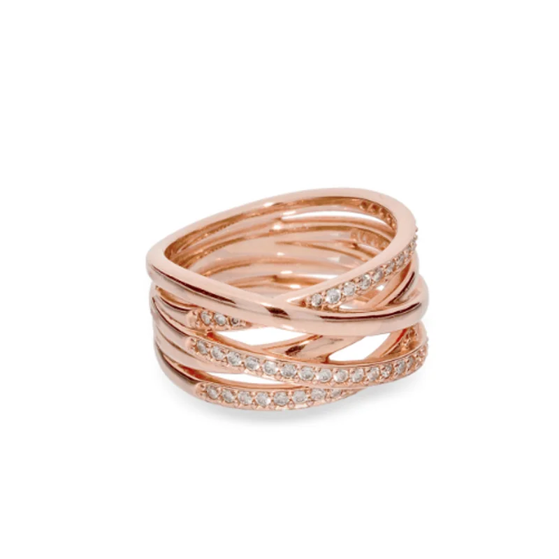 Seialoy Rose Gold Color Twine Rings For Women Girls Original Rhinestone Couple Stackable Wedding Anniversary Rings