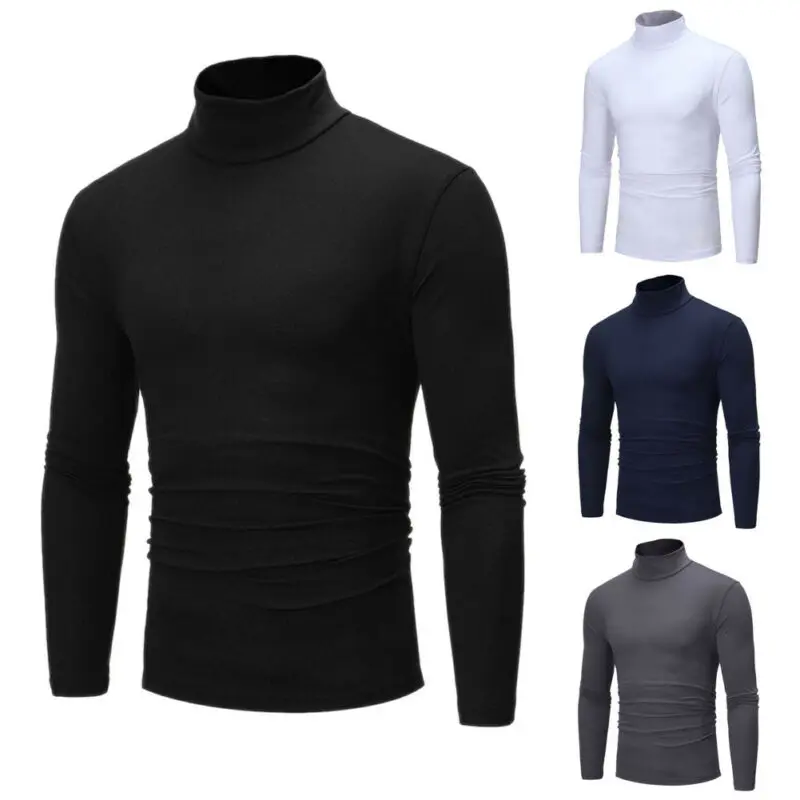 Suéteres de cuello alto de algodón para hombre, camisa elástica, Tops de talla grande, nueva moda