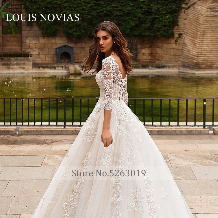 LOUIS NOVIAS Vestido De Casamento Novo Floresta Simples De Mangas Compridas Branco Noiva Com Ombros Finos Arrastando Sonho Rendas