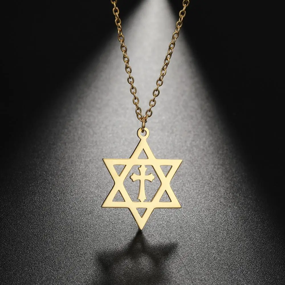 My Shape Israel Jewish Star of David Pendant Necklaces for Men Women Stainless Steel Choker Necklace Judaism Vintage Jewelry