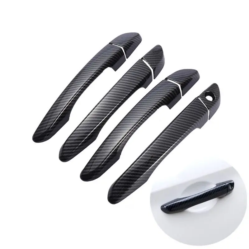 Carbon Fiber Chrome Car Door Handle Bowl Cover Trim Sticker For Hyundai Kona 2017 2018 2019 2020 Styling Accessories