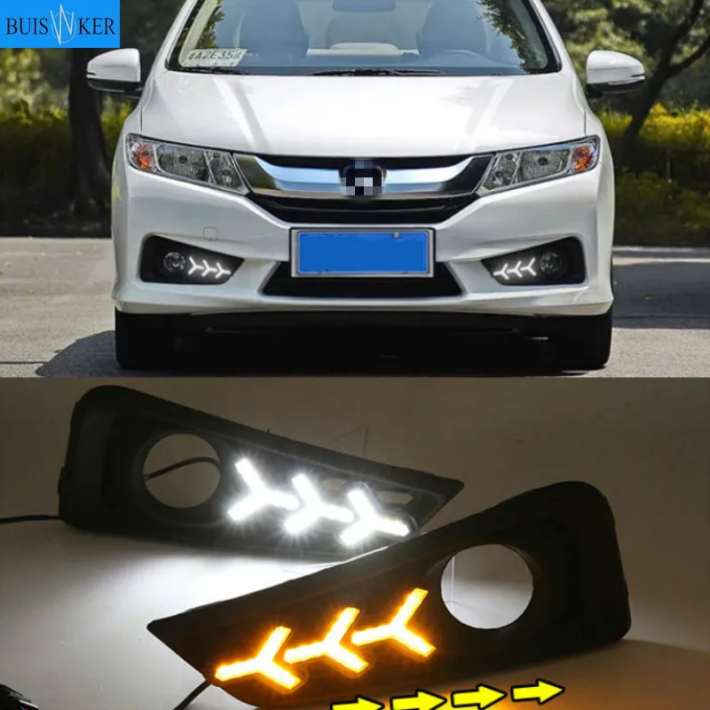 

1 Set 12V ABS LED For Honda City 2015 2016 DRL Driving Daytime Running Light Daylight With Yellow Turn Signal Lamp