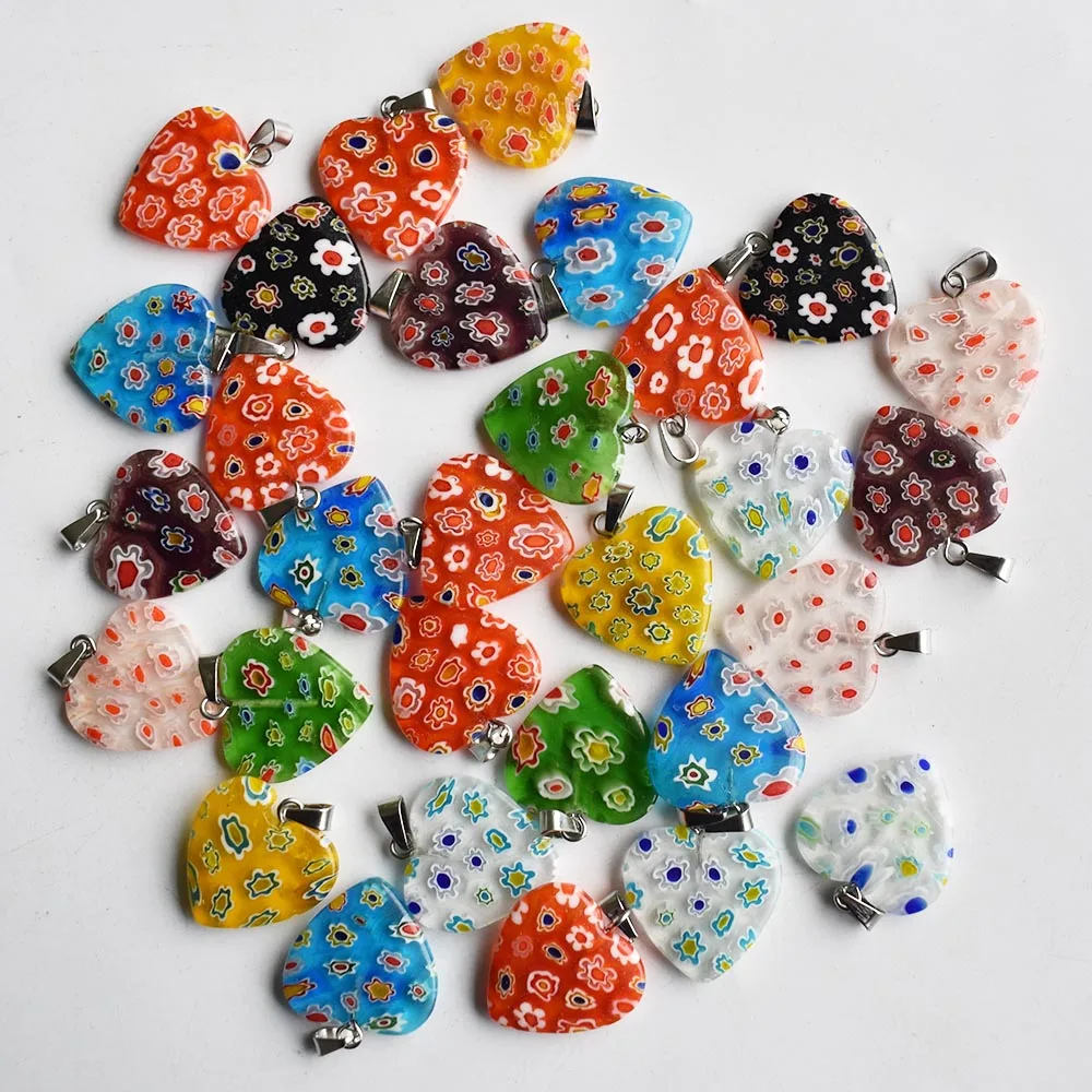 Fashion mixed colors heart flower lampwork glazed glass pendant little charm pendant for necklace DIY jewelry making 30pcs