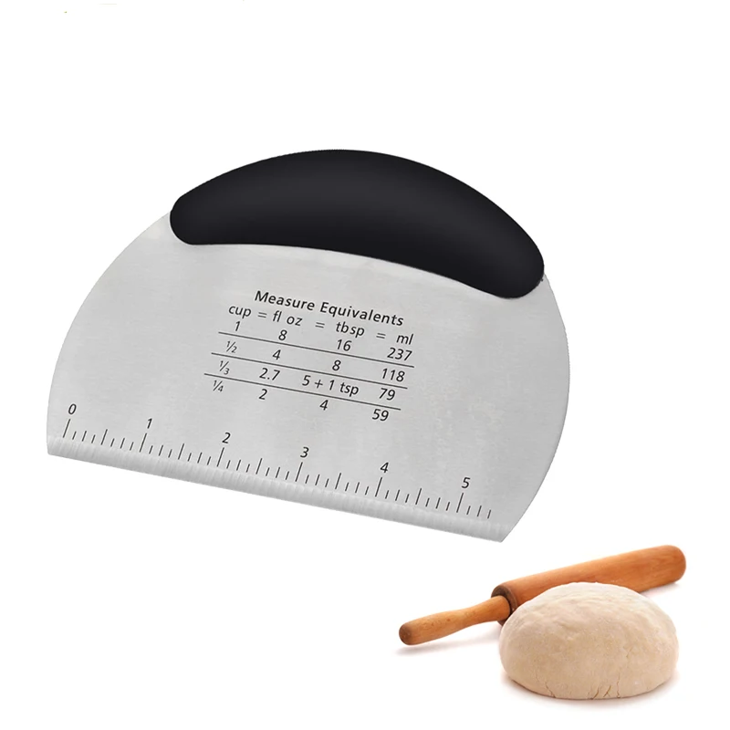 

1pcs Semicircle Stainless Steel Dough Scraper/Knife with Scale Cake Pizza Cutter Flour Bread Knife Baking Tools