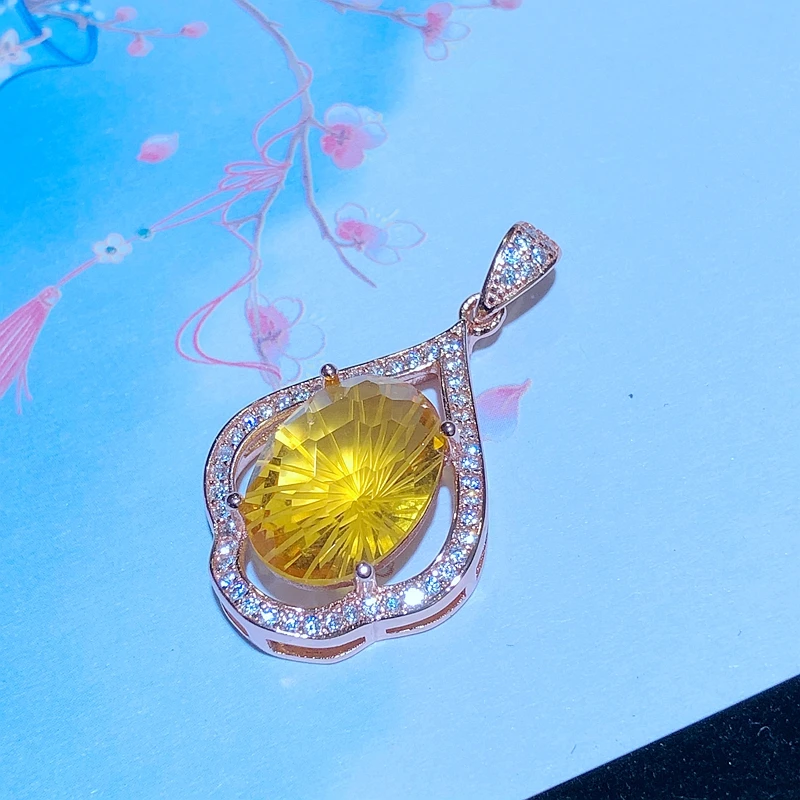 Natural citrine necklace, 925 silver, luxury design, Lucky Fortune Yellow Crystal