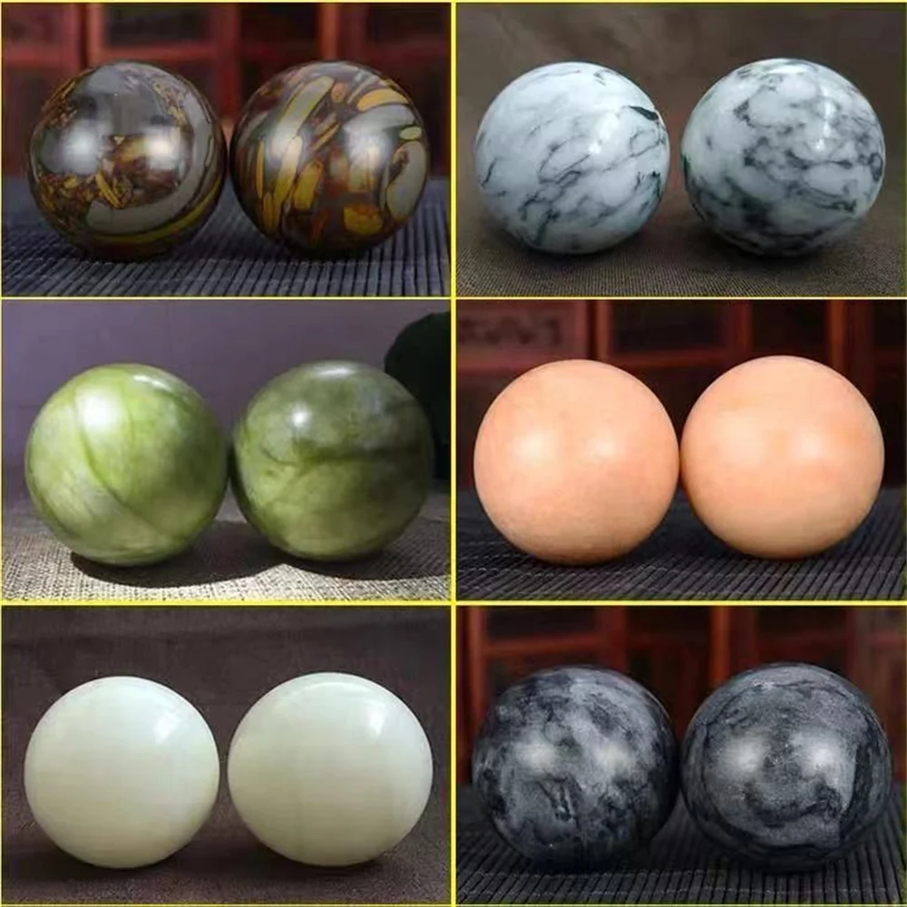 1Pair 50mm Natural Jade Baoding Ball Fitness Handball Quartz Sphere Relaxation Hand Wrist Exercise Massage Therapy Healing Stone