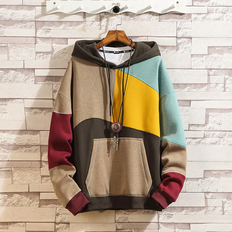 

Mens Fashion Patchwork Colourful Casual Sweatshirts 2020 Spring Korean Clothes Streetwear Hoodies For Male