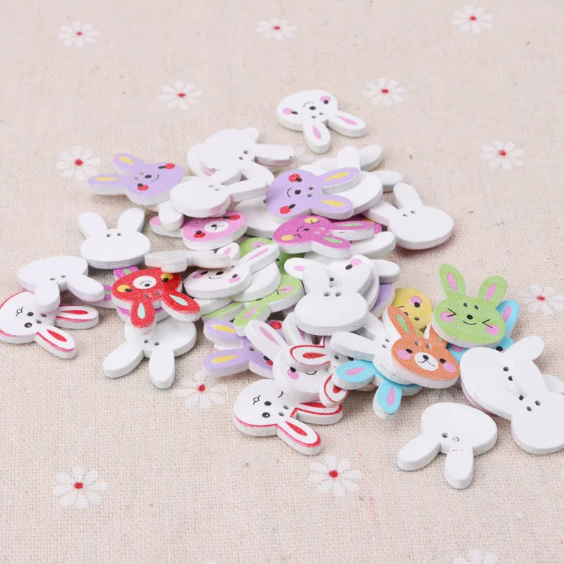 Button accessories for children\'s clothes Mix Cartoon Rabbit Wooden Buttons Botones Handmade Accessories Decoration15x20mm 20pcs