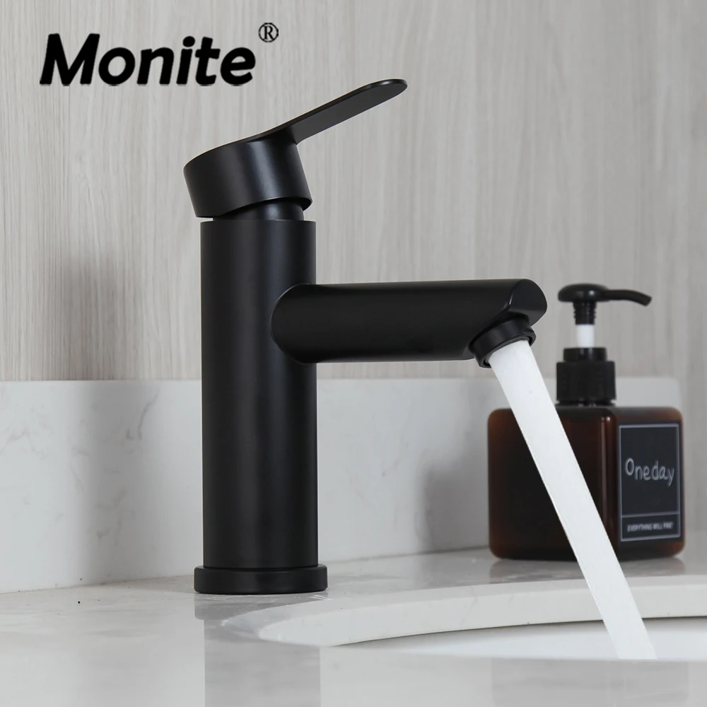 

Monite Matte Black Bathroom Basin Sink Mixer Tap Basin Faucet Solid Brass Hot & Cold Wash Basin Sink Faucet