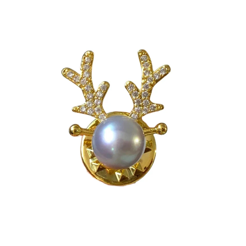 DIY Accessories Gold-plated precision Micro Zircon Antler Collar Pin Pearl Brooch Settings(No Pearls)