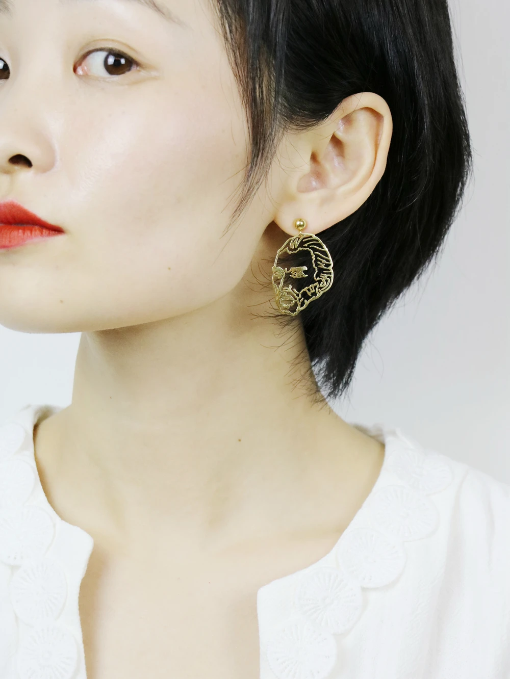 Van Gogh Self-portrait Of Van Gogh's Ear | Art Original Earrings Copper Geometrical Irregular Stud Earrings Women Accessories - Image 3
