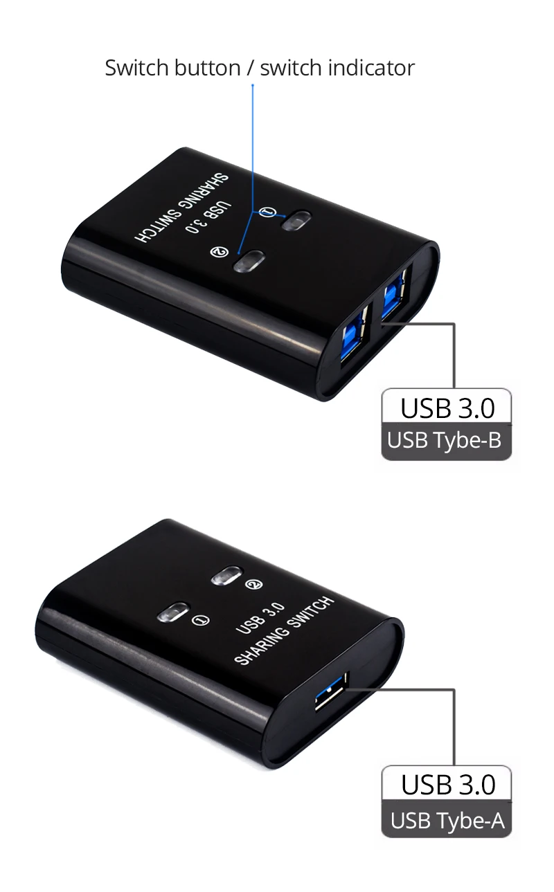 USB3.0 Switch Printer Splitter 2 em 1 Out Switcher Dois computadores compartilham um dispositivo usb3.0 com cabo