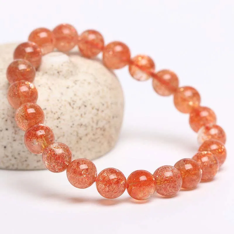 AAA +++ Orange Red High Quality Natural 7-12mm have stretch  (1 bracelets/set) Golden sunstone loose beads smooth round stone