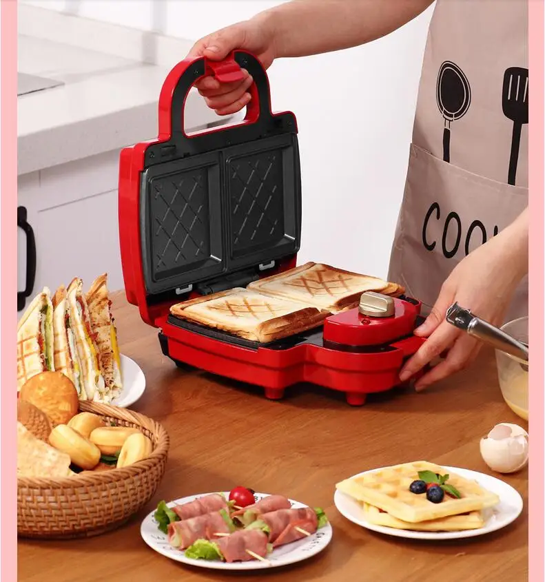 220V Household Electric Waffle Maker Multifunctional Bread Sandwich Baking Pot Machine For Breakfast With 7 Plates