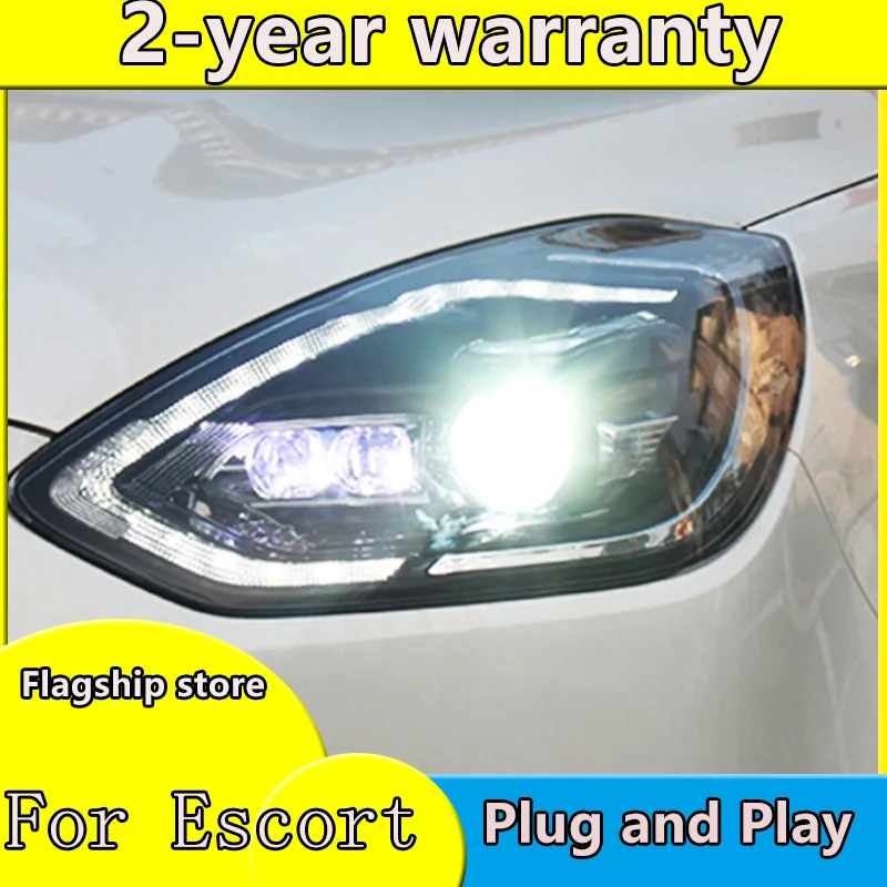 

car styling For Escort headlights 2019 2020 h7 Bi Xenon Beam Lens Projector Dynamic Turn Signal LED DRL