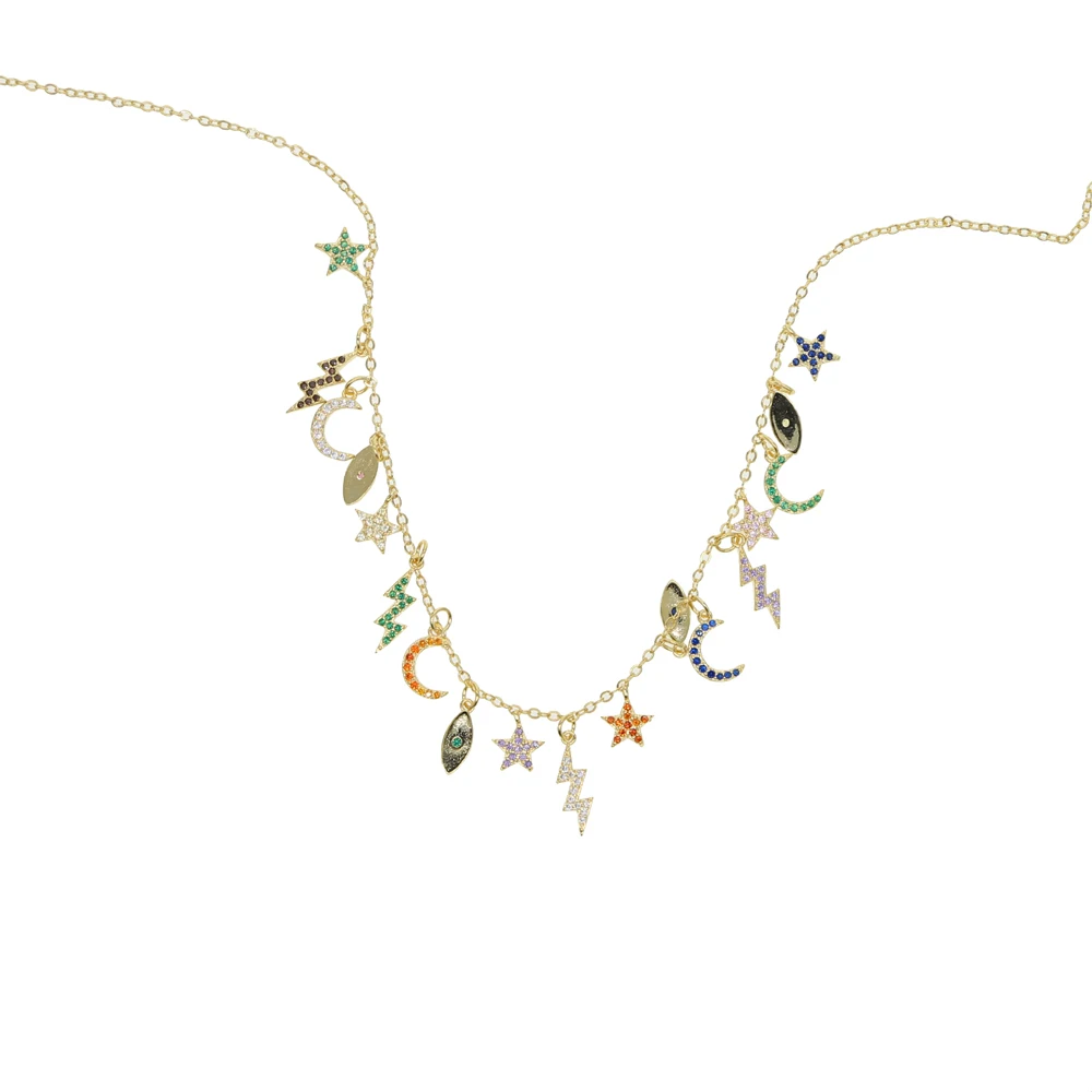 35+10cm choker women Necklace Lover\'s Gold Color Moon & Star eye lightning Pendant Necklace Engagement Jewelry