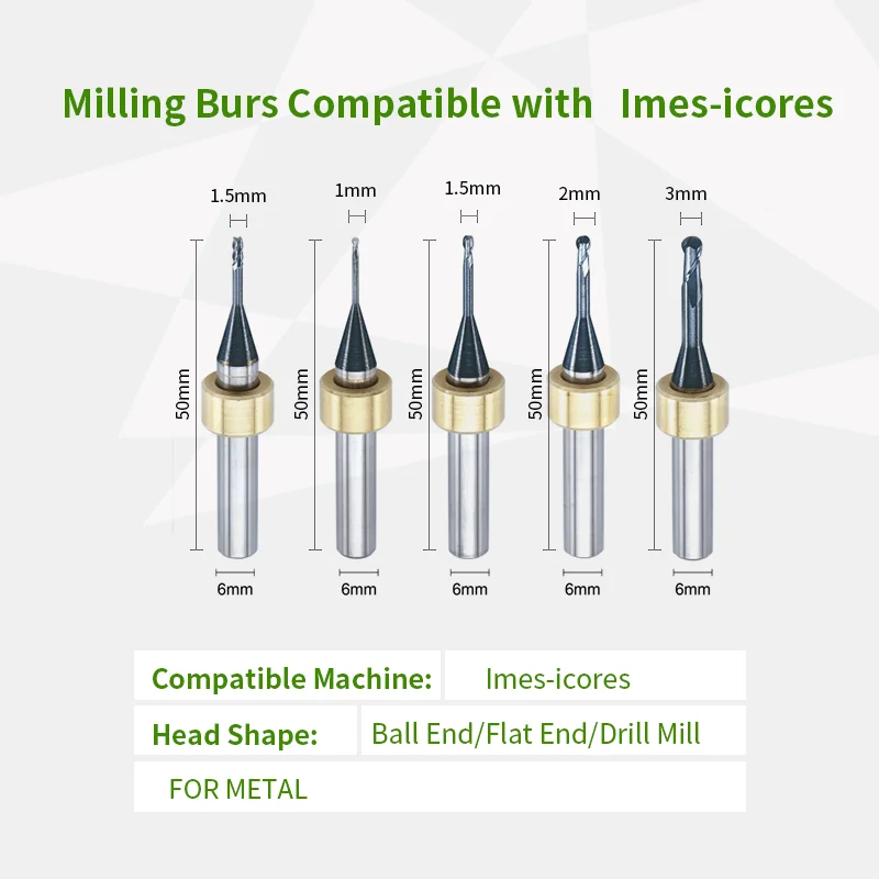 Dental 6mm Imes Icore Metal Milling Bur For Mill Metal Titanium Ball Flat Drill Head Compatible With Imes Icore CADCAM System