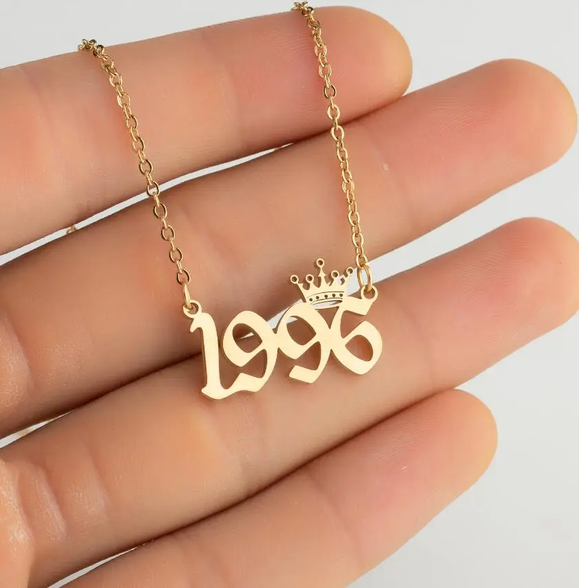 Sasusp Special Date Year Number Necklace Women Wedding Jewelry Choker Stainless Steel Birth Year Pendants & Necklace Family Gift